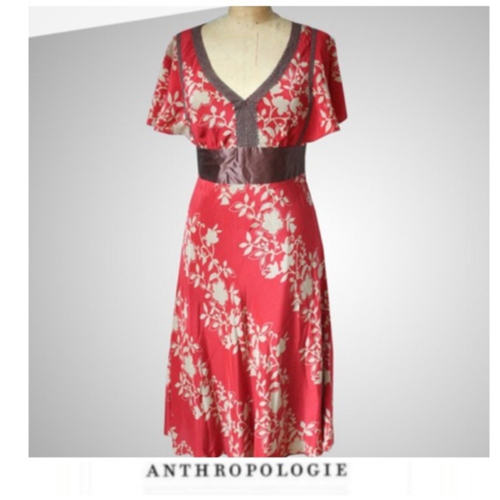 Maeve red and brown dress from Anthropologie